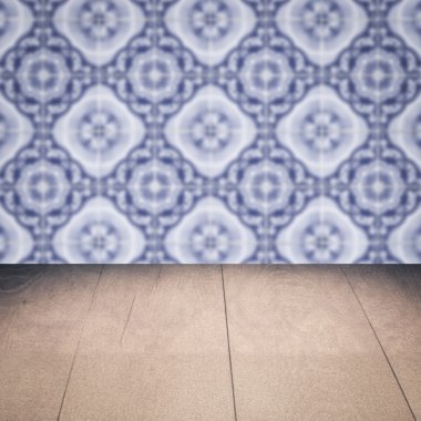 Masa üstü ahşap ve vintage Seramik Karo desen duvar bulanıklık