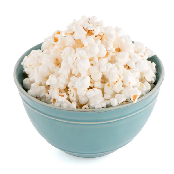 Popcorn in a blue bowl — Stock Photo, Image