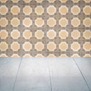 Masa üstü ahşap ve vintage Seramik Karo desen duvar bulanıklık