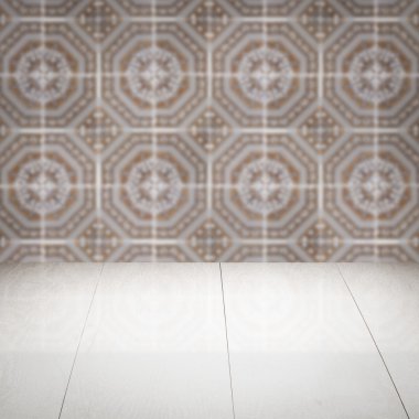 Masa üstü ahşap ve vintage Seramik Karo desen duvar bulanıklık