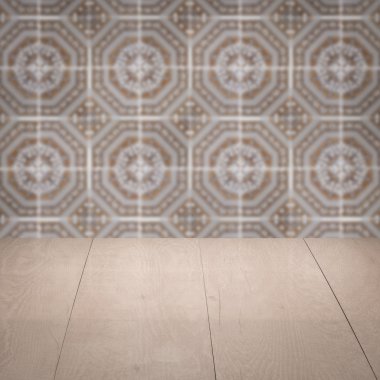 Masa üstü ahşap ve vintage Seramik Karo desen duvar bulanıklık