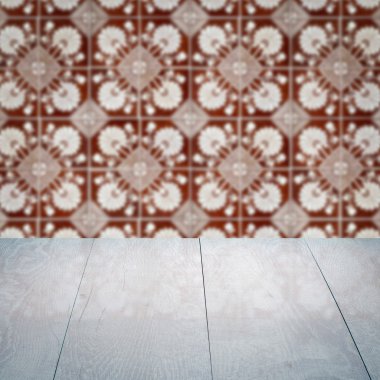 Masa üstü ahşap ve vintage Seramik Karo desen duvar bulanıklık