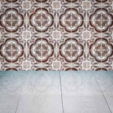 Masa üstü ahşap ve vintage Seramik Karo desen duvar bulanıklık