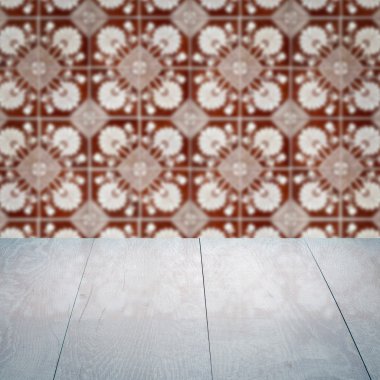 Masa üstü ahşap ve vintage Seramik Karo desen duvar bulanıklık