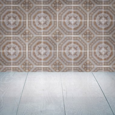 Masa üstü ahşap ve vintage Seramik Karo desen duvar bulanıklık