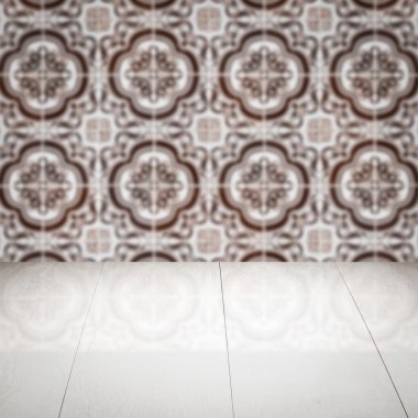 Masa üstü ahşap ve vintage Seramik Karo desen duvar bulanıklık