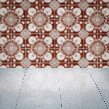 Masa üstü ahşap ve vintage Seramik Karo desen duvar bulanıklık