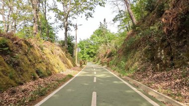 Portekiz, Vouzela 'da bisiklet sürerken çekilmiş bir bakış açısı. Bisiklet pistine ve doğal manzaraya geniş bir açıdan bakıyor..