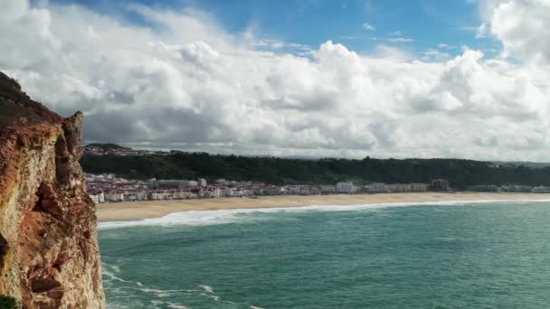 Beach with Waves in Nazare, Portugal — Stock Video