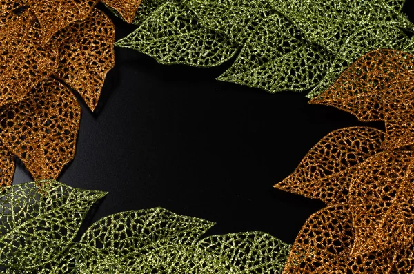 Green and golden leaf frame — Stock Photo, Image