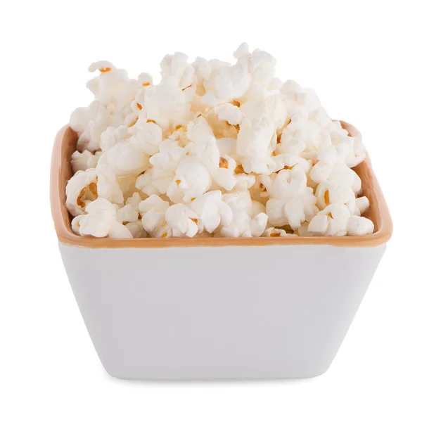 Popcorn w białej misce — Zdjęcie stockowe