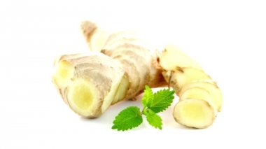 Beyaz üzerine zencefil kökü