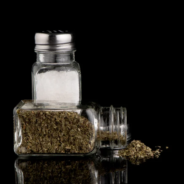 Salt and oregano shakers — Stock Photo, Image