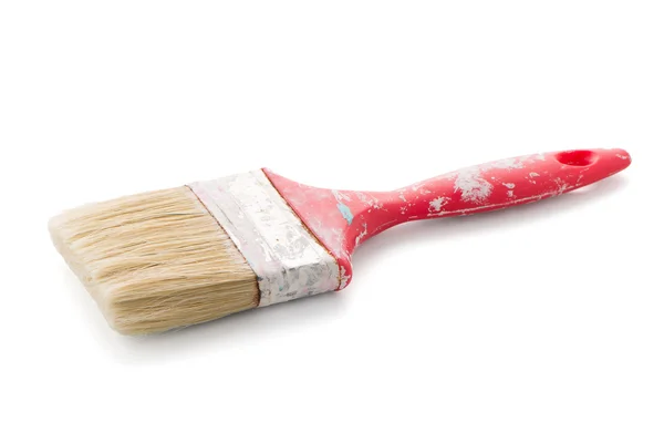 Red used paint brush — Stock Photo, Image