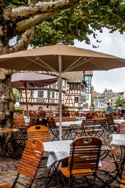 Strasbourg France September 2018 Outdoor Dining Table Chairs Seen Old — Stock Photo, Image