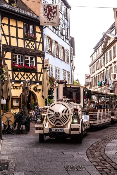 Strasbourg France September 2018 Sightseeing Train Tourists Street Old City — Stock Photo, Image