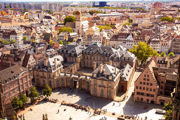 Overhead view of the city of Strasbourg France