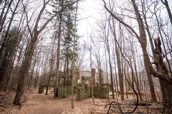 ニューヨーク州ハドソン ハイランドの森の中に見られる古いコーニッシュ邸宅の廃墟 — ストック写真