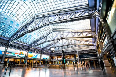 New York City, New York - January 23, 2021:  Interior view of the new Moyinhan Train Hall at Penn Station in Manhattan.