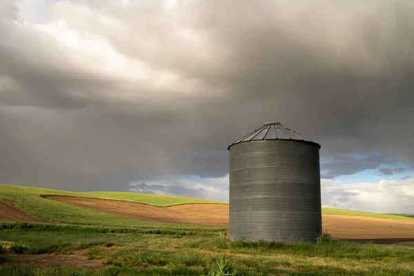 Vista Silo Industrial Grãos Fazenda Trigo Palouse Washington State — Fotografia de Stock