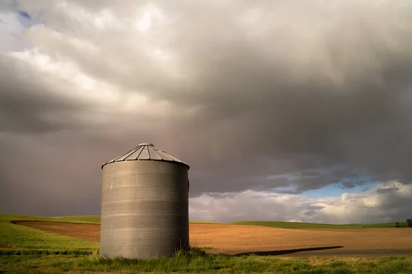 Soluk Benizli Washington Eyaletindeki Buğday Çiftliğinden Endüstriyel Tahıl Ambarı Görüntüsü — Stok fotoğraf