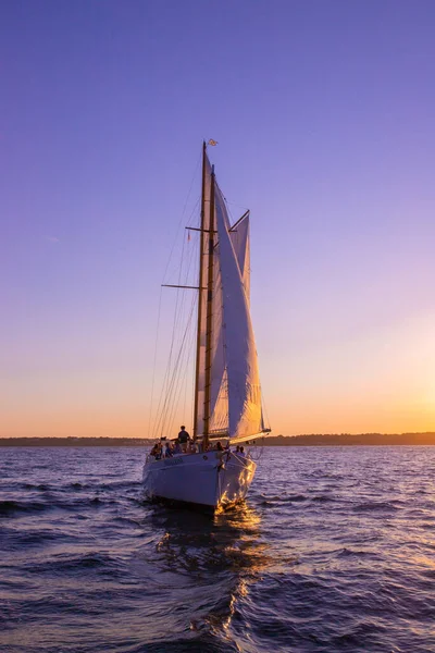 Newport Rhode Island Juli 2020 Segelbåt Seglar Färgglad Solnedgång Himlen — Stockfoto