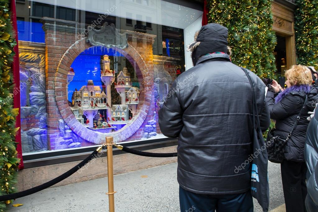 NEW YORK CITY - NOVEMBER 30, 2014:  View of festive Christmas holiday window display at landmark Fifth Avenue Lord & Taylor Department Store in midtown Manhattan.