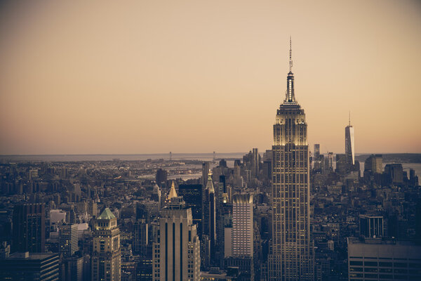 View of New York City with vintage tone filter effect.