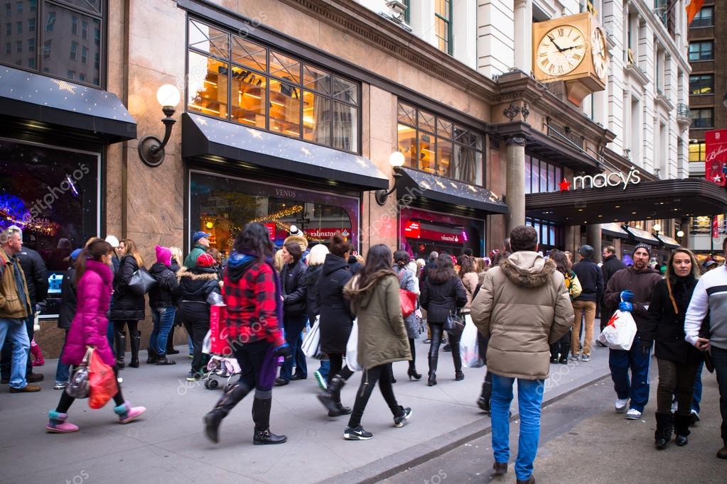 New York City, New York, USA - November 29, 2014: Pictured here is a view of Macy's Herald Square in midtown Manhattan with many pedestrians visible.