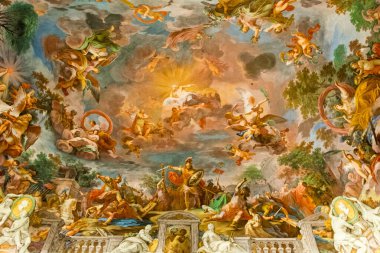 Roma, İtalya - Ekim 05, 2018: Roma Borghese Galerisi 'ndeki Mariano Rossi salonunun tavan resmi