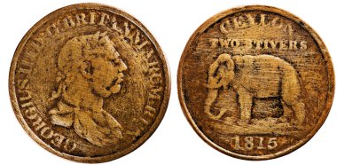 Ceylon 1815, iki stivers, King George III, ters fil