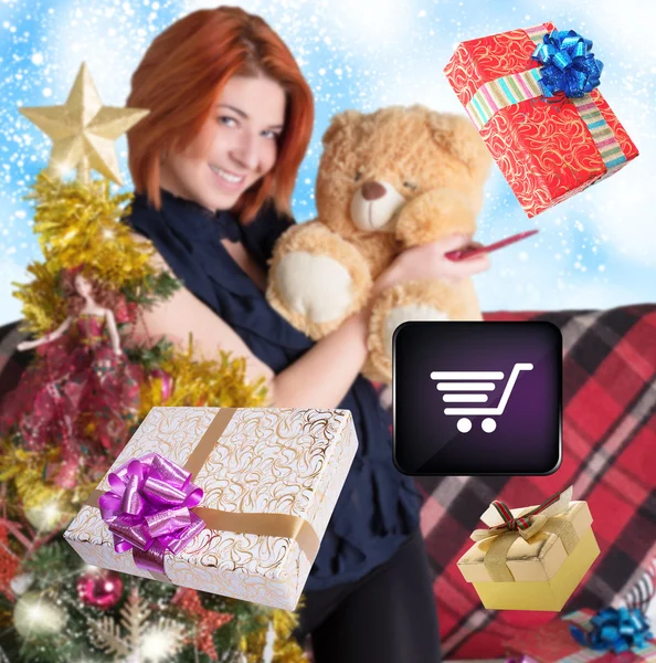 Электронная покупка в christmas.internet подарках — стоковое фото