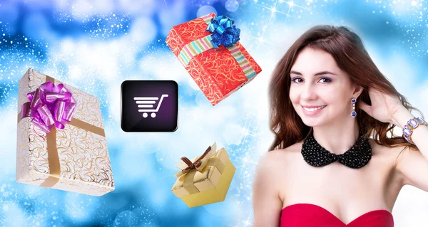 E-Comprar en Navidad. Regalos de Internet —  Fotos de Stock