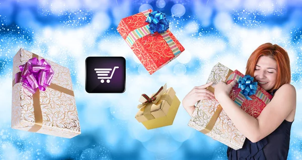 E-Comprar en Navidad. Regalos de Internet —  Fotos de Stock