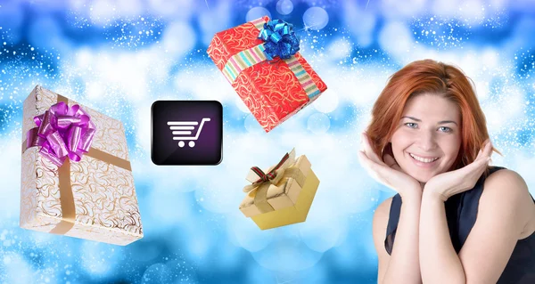 E-Comprar en Navidad. Regalos de Internet —  Fotos de Stock