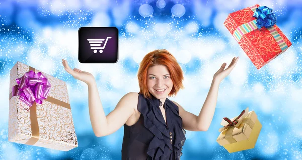 E-köp i Christmas.Internet gåvor — Stockfoto