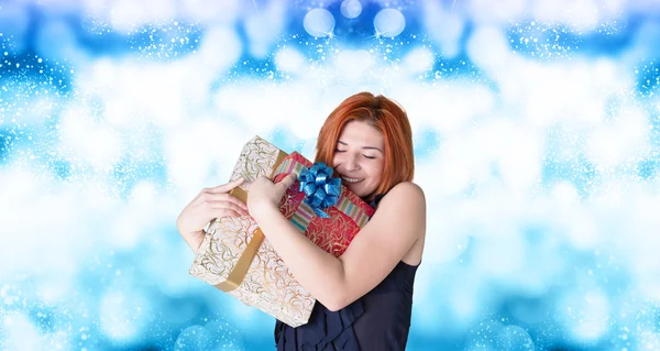 Glada kvinnor med Gifts.Christmas — Stockfoto