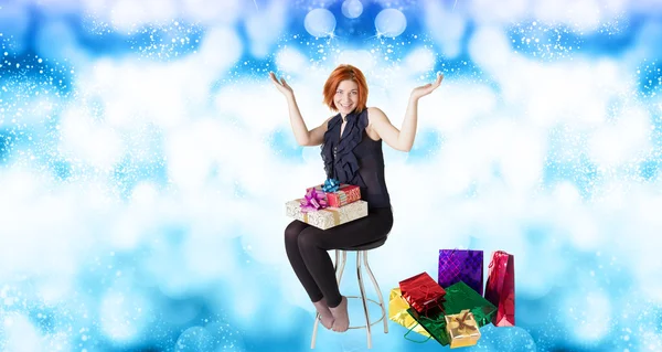 Gelukkig vrouwen met Gifts.Christmas — Stockfoto