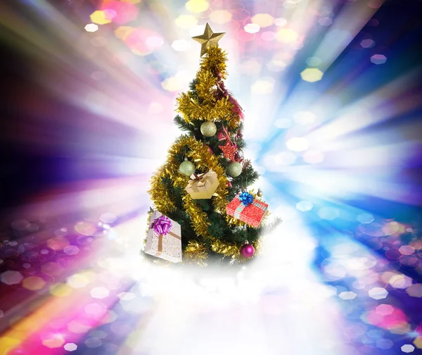 Christmas Eve tree with Gifts.New Year card — Stock Photo, Image