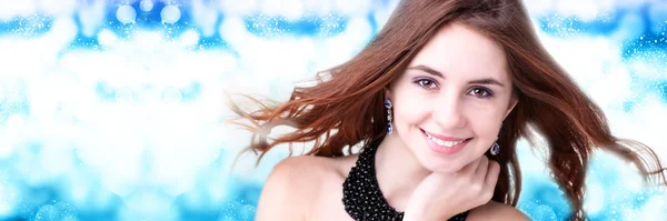 Fashion Magic Woman over blue Winter background.Christmas — Stock Photo, Image