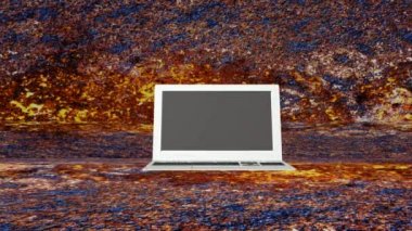 Paslı metal doku background.Computer teknoloji üzerinden yenilikçi modern dizüstü bilgisayar. Animasyon