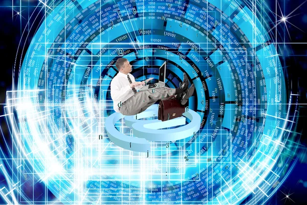 Computer security.Businessman with modern laptop open programming code.Safety Internet — Stock Photo, Image