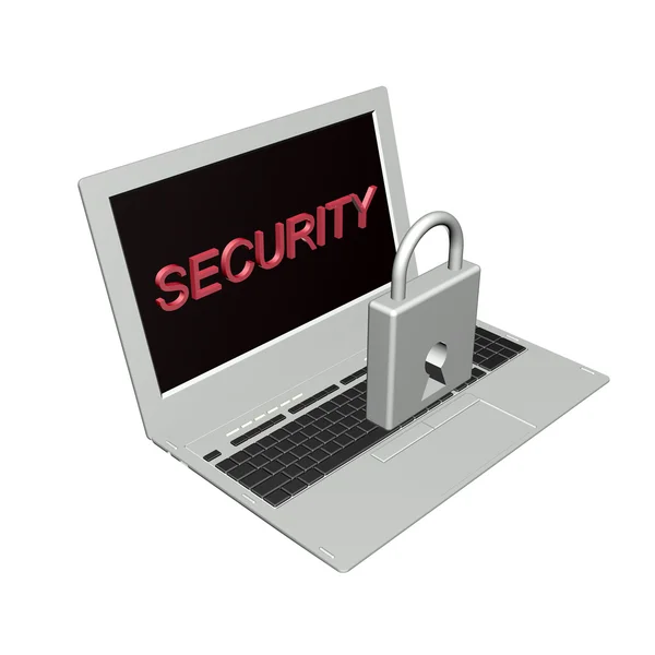 Modern model Laptop over white background.Computers security in office.3D MODEL — Stock Photo, Image
