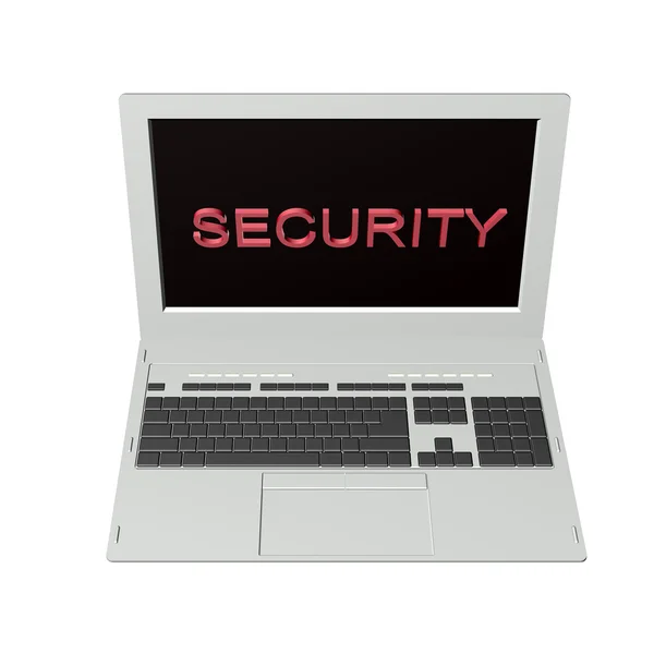 Modern model Laptop over white background.Computers security in office.3D MODEL — Stock Photo, Image