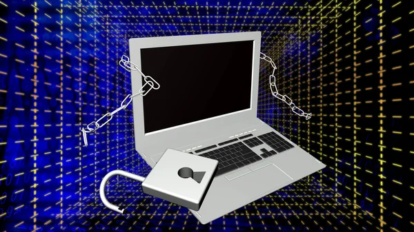 Modern laptop with metal chain and lock.Security Internet — Stock Photo, Image