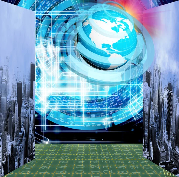 Planet Earth Globe over abstracte achtergrond. Verbinding technologieën. Internet concept — Stockfoto