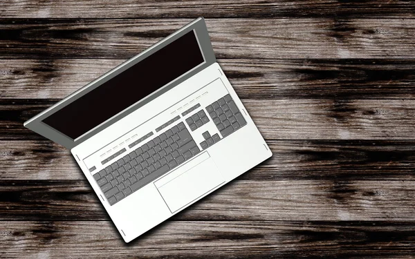 Moderne computer laptop over oude houten textuur achtergrond — Stockfoto