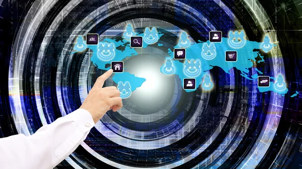 Internet-teknologian käsite globaalin liiketoiminnan tai sosiaalisen verkostoyhteyden — kuvapankkivalokuva