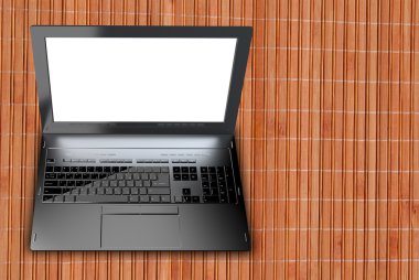 Yeni modern dizüstü closeup ahşap eski arka plan üzerinde