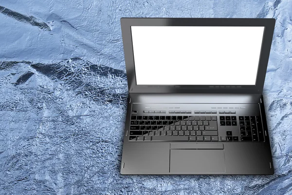 New modern laptop closeup on metallic silver material background — Stock Photo, Image